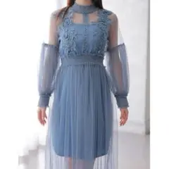 GRL グレイル チュールフラワーレースボリュームスリーブワンピース 春物