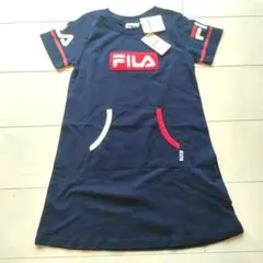 【新品/フィラ/サイズ120】FILA 半袖ワンピース ネイビ―タグ付きロゴ刺繍