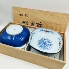 【未使用】たち吉 色絵煮物鉢 5客揃 木箱入り 中鉢 染付のサムネイル