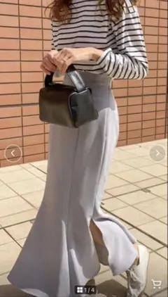 LAUIR スリットマーメイドロングスカート(薄手伸縮生地) グレー