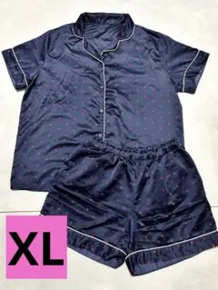 GU ジーユー　ルームウェア　XL サテンパジャマセット　ハート柄 ネイビー