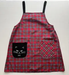 【美品】エプロン　赤チェック　ネコちゃんのサムネイル