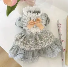 【セール】 犬服 アンティーク調 チェックドレス ワンピース グレー M