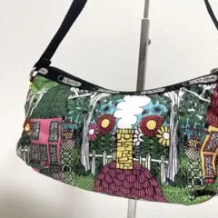 美品　レスポートサック　ハンドバッグ　ハーフムーン　総柄　花柄　マルチカラー