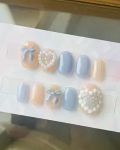 うちわ デコ パーツ リボン ネイルチップ ダイヤモンドアート　嵐　青　ブルー