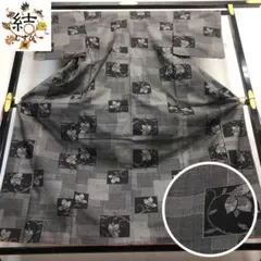 着物 ポリエステル 夏 絽 未使用 新品 黒地 墨色 猫柄 ねこ Lサイズ