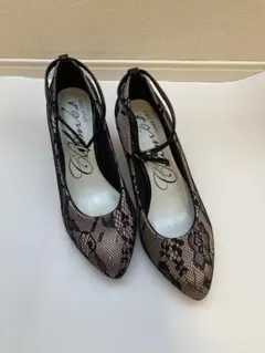 値下　【23cm】climb アンクルストラップ　レースパンプス ブラック　美品