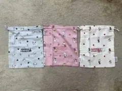 新品　GU PEANUTS スヌーピーサテン巾着　グレーピンクホワイト3色セット