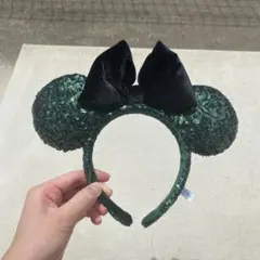 ミッキー耳カチューシャ 緑色 スパンコール