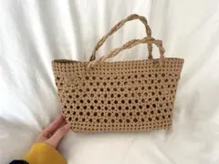 ハンドメイド ベージュ かごバッグ