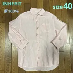 INHERIT／メンズ／七分袖リネンシャツ ポケット付き／淡いピンクsize40のサムネイル