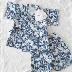 ベビー 甚平 綿100% ボタニカル柄 95cm 新品