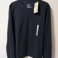 無印良品 ムラ糸ワッフル編み長袖Tシャツ ダークネイビー S