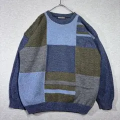 【ABSOLUTELY】 クルーネックパッチワークデザインニットセーター
