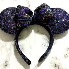 ディズニー　ミニー　カチューシャ　スパンコール　ネイビー　美品