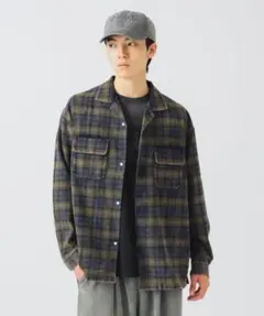 BEAMS　フェードチェック オープンカラー ネルシャツ