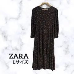 ザラ　ZARA ワンピース フレア 花柄 ドット ロ ング 長袖 ドレス袖ゴムL