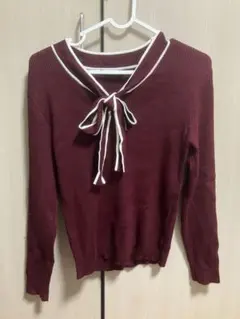 トップス　INGNI リブニット ボウタイ風　レッド