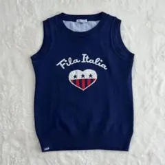 フィラゴルフ ニットベスト 異素材ニット ロゴ刺繍 ハート 星 紺 レディースM