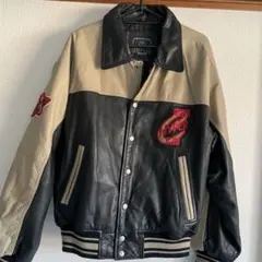 90's✨レザージャケット　スタジャン　本革　ワッペン　M オーバーサイズ