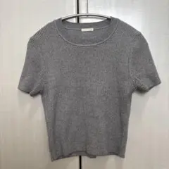 GUグレー リブ編み 半袖ニット
