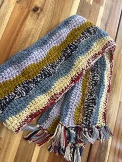 ハンドメイド マルチカラー ニットマフラー フリンジ付きのサムネイル