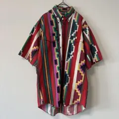 【希少】90s Wrangler USA製 ネイティブ柄 半袖シャツ 総柄のサムネイル