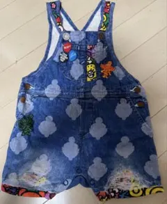 ヒステリックミニhystericデニムオーバーオール フリーサイズ カラフル転写