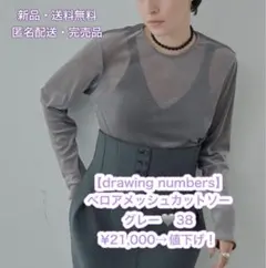 カットソー　ドローイングナンバーズ　メッシュ　トップス　グレー　シアー　長袖　春