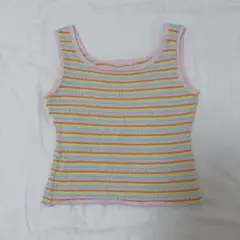 vintage レインボー　ボーダー　ニットノースリーブ