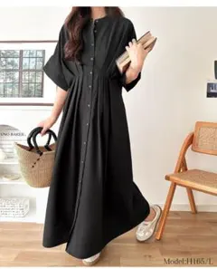 【美品】クラシカルエルフ　バンドカラーウエストタックサッカーワンピース　XL