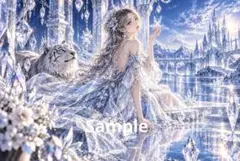 氷の城と美少女 ホワイトタイガー デジタルアート