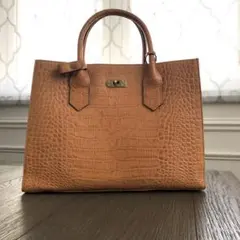 サマンサタバサ　クロコ型押し レザーハンドバッグ 2way 肩掛け紐付き 茶色
