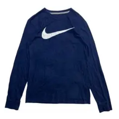 NIKE ナイキ ビッグスウッシュ ロンT ネイビー M相当 デカロゴ 古着