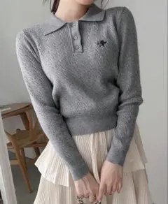 SHEIN グレー ケーブル編み ポロニット 長袖