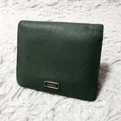 美品　ワコウ　二つ折り財布　グリーン　レザーのサムネイル