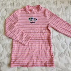 キッズトップスディズニーボーダーリブニットカットソーロンＴミッキーミニー110