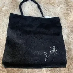 ストーン装飾 花柄 黒 トートバッグ