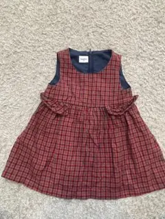 familiar 赤 チェック柄 ワンピース 80