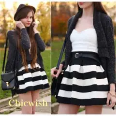新品未使用❤︎chicwish❤︎ウエスト楽ちんゴム❤︎ボーダースカートのサムネイル