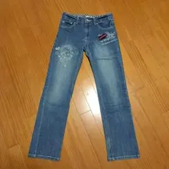 チョッパー　デニムパンツ　ジーンズ　ロングパンツ　スカルデザイン　160