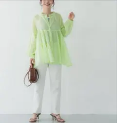 cocaコカ　ティアードブラウス ガーゼ シアー フレア バルーンスリーブ L