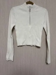 GU ジーユー ハーフジップ リブニット セーター ホワイト Mサイズ