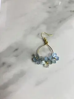 プルメリア フープピアス ハワイアン ブルー　サージカルステンレス