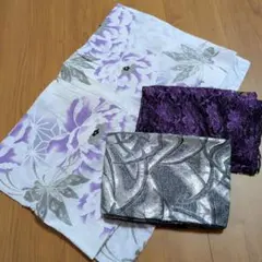 Lady浴衣 帯セット 紫 牡丹 蝶 ラメ帯のサムネイル