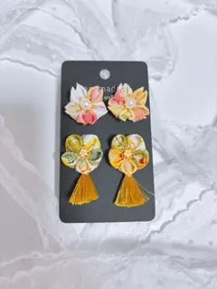 ちりめん　ピアス　つまみ細工　No.20