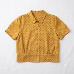 マスタードドット柄半袖ブラウス　肩パッド　大きいサイズ　昭和レトロ　a1847のサムネイル