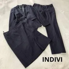 INDIVI スーツ 3点セット ストライプ ネイビー サイズ38