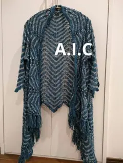 AIC透かし編みカーディガン 青色系 七分袖のサムネイル