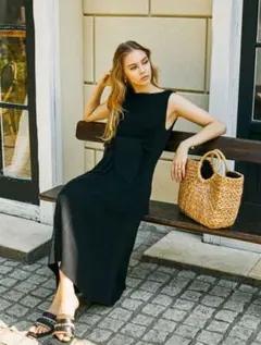 エイミーイストワール　フロントリボンボートネックニットワンピース